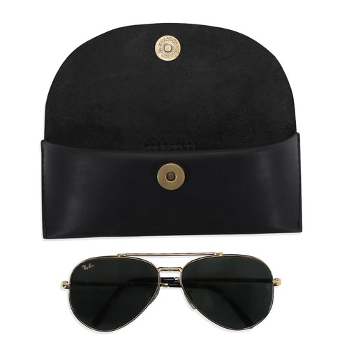 Black Soft Leather Sunglasses Case - Vintage Eyeglass Holder with Belt Loop, ...