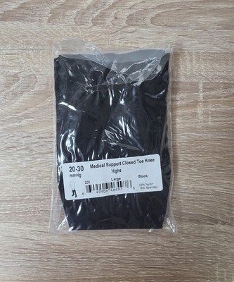 Ames Walker Medical Support Closed Toe Knee High Socks 20-30 mmHg Black Large