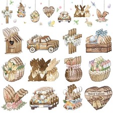 Easter Wooden Ornaments for Tree - 36 Pcs Spring Easter Decorations Hanging V...