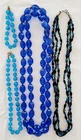 Lot of 3 Vintage Blue Art Glass Beaded Necklaces & 1 Bracelet Costume Jewelry