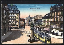 Offenbach / Main, Ansichtskarte, Markt mit Strassenbahn 