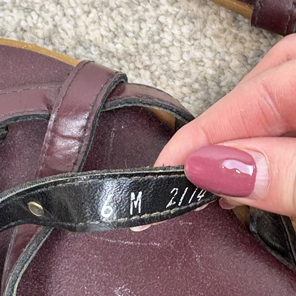 Sandalias Tanga Vintage Etienne Aigner Tirantes Cuero Borgoña Sangre de Buey Latón Talla 6 Foto 3 de 4