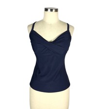 ATHLETA Swim Twist Front Tankini Top Size 36 B/C Pool Beach Navy Blue Nautical
