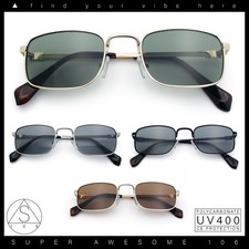 Retro Hipster Narrow Rectangle Metal Rim Dad Fashion Sunglasses