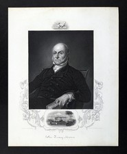 1856 Copper Engraved Print Portrait 6th US President John Quincy Adams - Antique