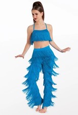 Weissman Dance Costume Small Adult SH12176 Blue Fringe