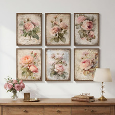 Set of 6 Vintage Floral Canvas Prints for Rustic Home Decor, 11x14
