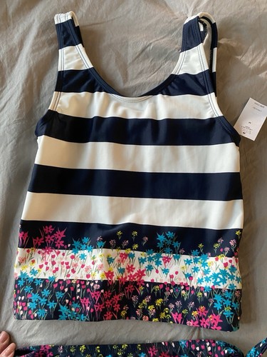 Traje de baño Gap niños niñas talla mediana 8 Tankini 2 piezas rayas y flores nuevo con etiquetas - Imagen 2 de 9