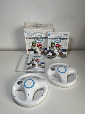 Mario Kart Nintendo Wii Spiel mit offiziellem Wii Lenkrad x 2 OVP getestet