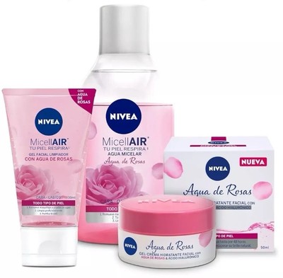 NIVEA AGUA DE ROSAS KIT/AGUA MICELAR+LIMPIADOR FACIAL+GEL HIDRATANTE/ROSE WATER