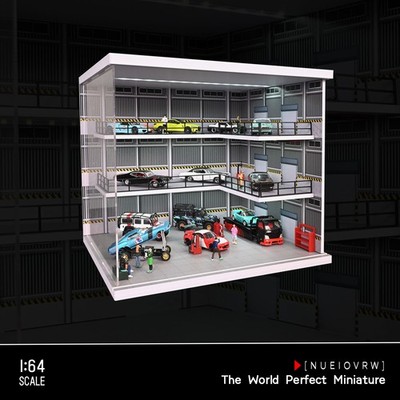 Diorama 1/64 Car Garage Model Scene LED Parking Lot Street Buildings Display US
