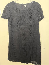 J.Crew Black Crochet Lace Short Sleeve Shift Scalloped Hem Dress Size 14 Workwea