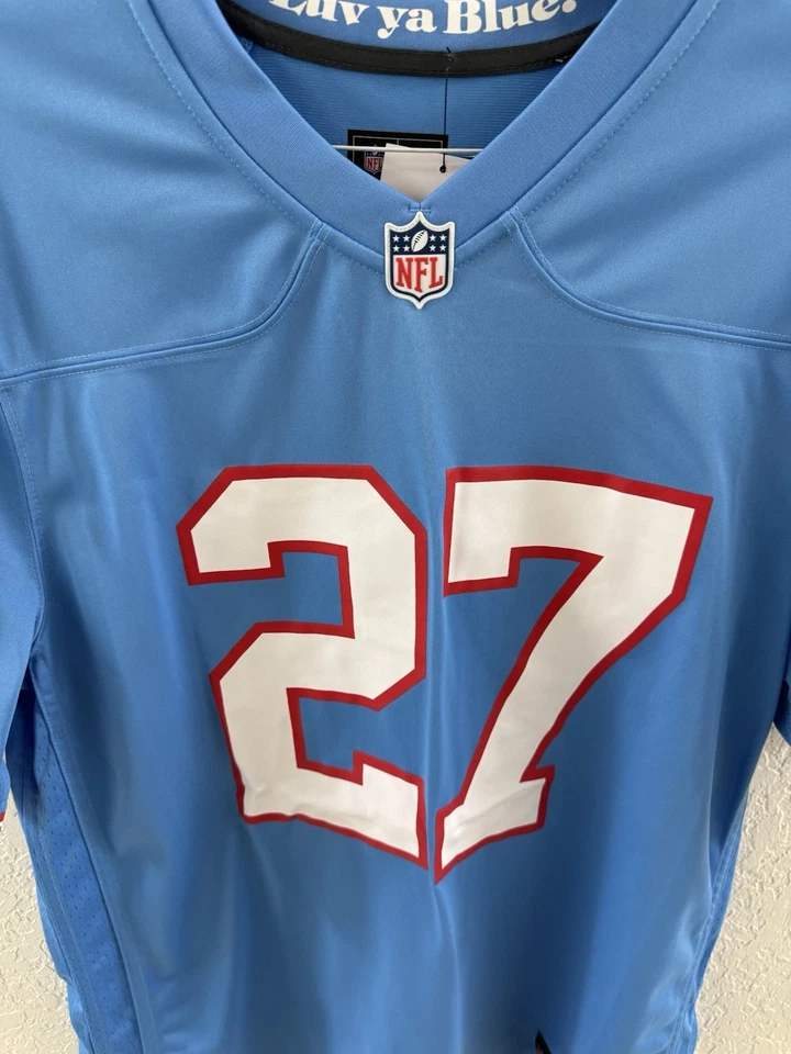 Camiseta deportiva retirada del juego de la NFL Tennessee Titans Eddie George Nike Blue Oilers Foto 3 de 4