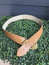Calderon Vintage Leather Belt Womens L Tan Brown Gold Buckle Wide Made in USA