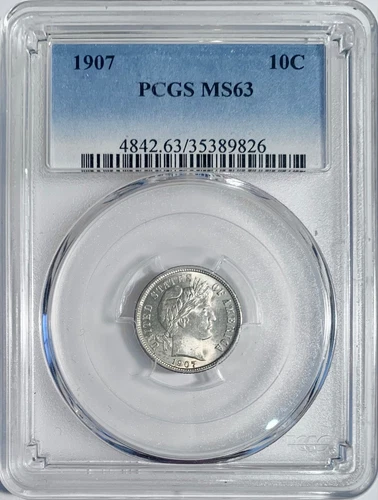 1907 Barber Dime 10C PCGS MS 63