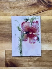 ACEO Original Flower Abstract Whimsical Watercolor Painting 2.5x3.5 inches