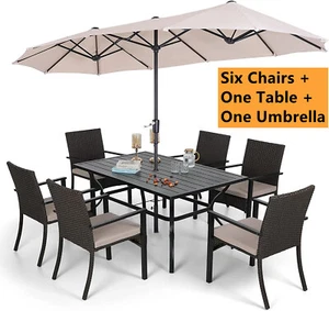 7 Piece Patio Dining Furniture Set with Umbrella Outdoor Dining Table Chairs Set