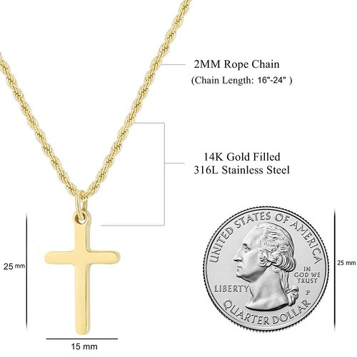 14K Gold Filled Cross Pendant Necklace Crucifix Jewelry Necklace for Men Women - Picture 3 of 7