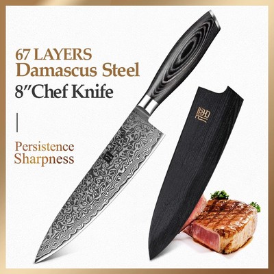 Chef Knife 67 Layers Damascus Steel Wood Handle Gyuto Premium Cut Beef Slicing L