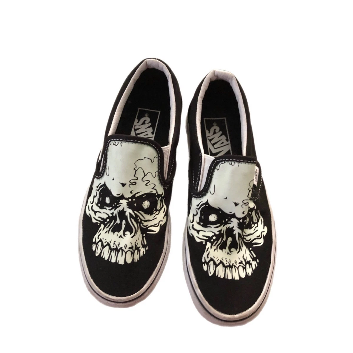 Vans Classic Slip On TM Glow In The Dark Skull Black Skate Shoes Sneakers