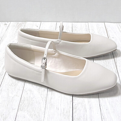 New Women Bone Beige Square Toe Mary Jane Ballet Flats | eBay