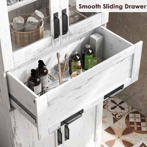 Tall Bathroom Cabinet Narrow Linen Cabinet w/2 Doors&1 Drawer White - Picture 6 of 9