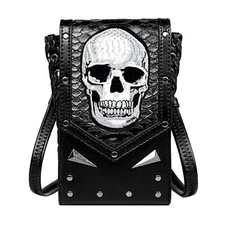Gothic Skull Punk Small Leather Crossbody Bag Men Women Phone Wallet Halloween