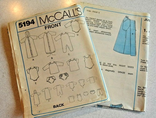 McCall's #5194 Uncut Bunting Diaper Cover Infant Baby SZ NB,S,M,L Pattern 1991 - Picture 4 of 7