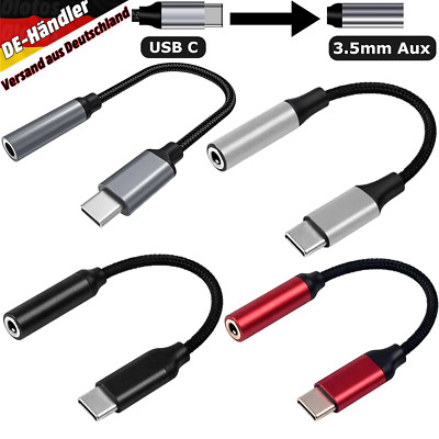 USB Typ C auf zu Aux 3,5mm Klinke Kopfhörer Audio Alu Adapter für iPhone Samsung