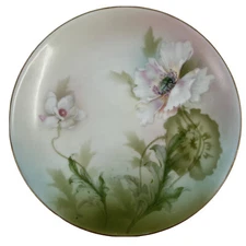 Antique RS Prussia Floral Plate 8 Inch White Pink Poppy Gold Rimmed Germany