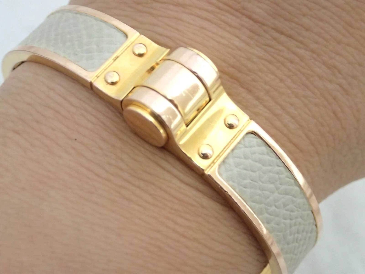 Hermes HERMES Bracelet Kelly Bangle Metal/Leather Gold/Off-White Unisex