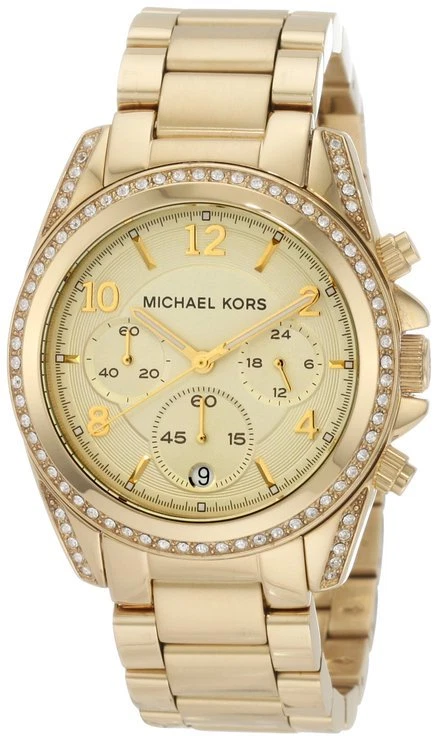 NEW MICHAEL KORS BLAIR GOLD TONE S STEEL CHRONOGRAPH CRYSTAL DATE
