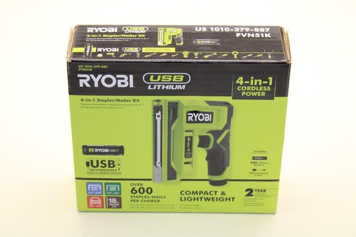 New Ryobi FVN51K 4in1 Stapler / Nailer Kit USB 3ah Lithium Cordless