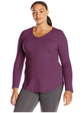 New Just My Size 2X Cotton Blend Center Seam L/S V Neck Tee Top Plum Port Heath