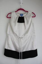 SIMPLY VERA Vera Wang Black White Sleeveless Satin Tunic Blouse Top Shirt Sz 6