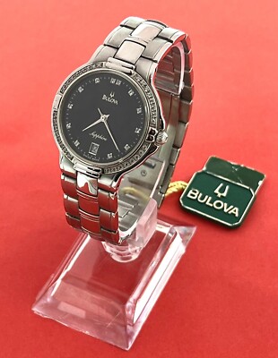 Bulova Sapphire Lady BC931 Stahl 34mm Uhr mit weißen Saphiren NEU ungetragen