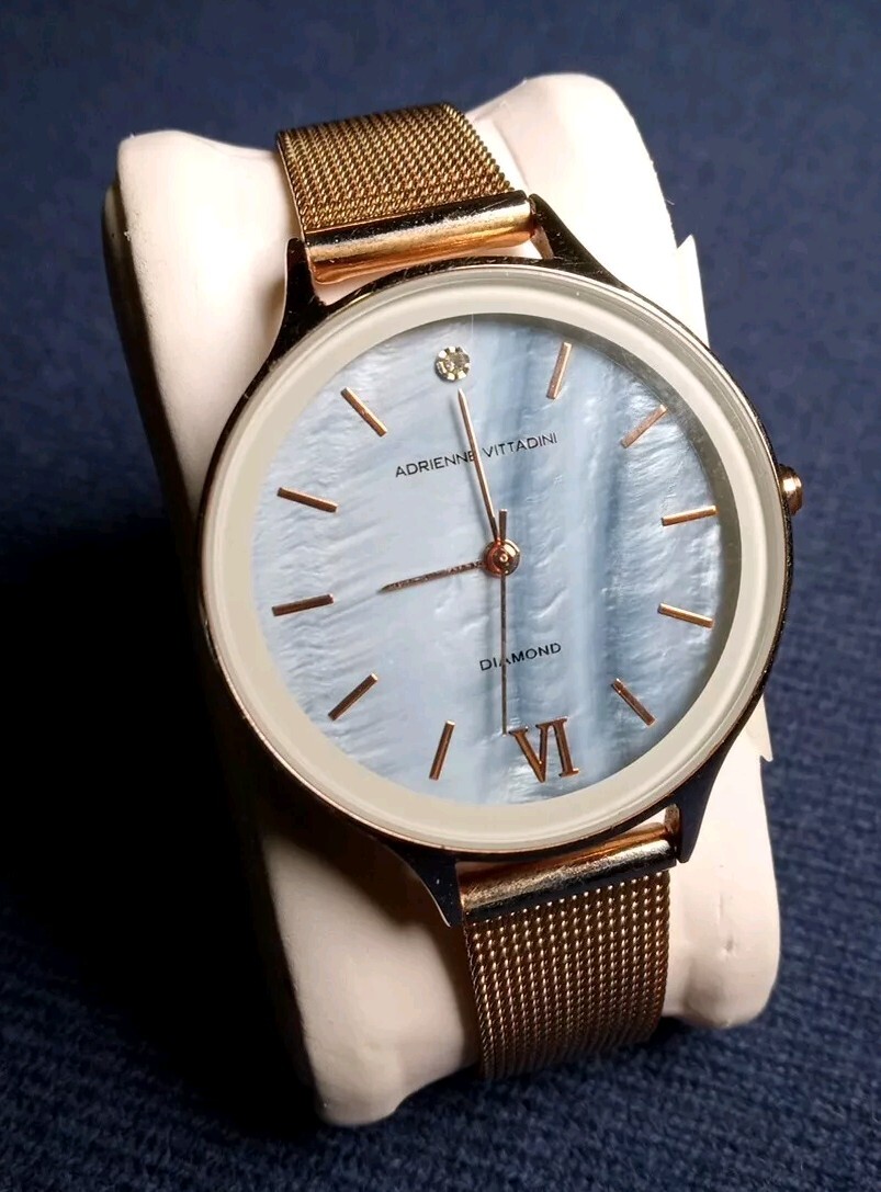 Adrienne Vittadini Diamond Watch Pearl Blue Dial Rose Gold  display picture 3