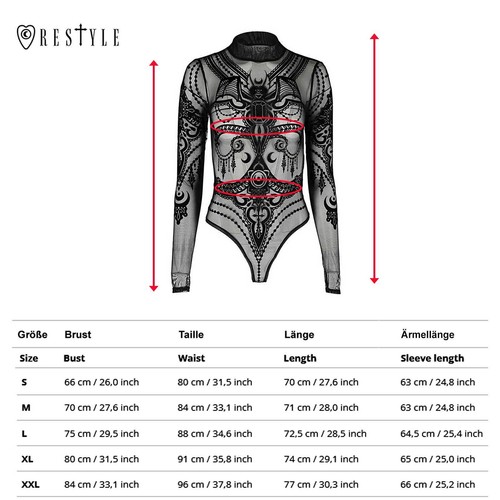 RESTYLE Gothic Bodysuit Transparent Jewel Bat Body Schwarz Fledermaus Stretch - Bild 2 von 7