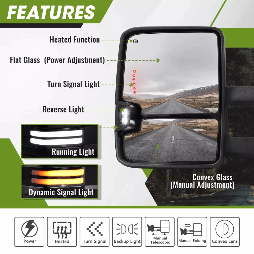 For 2003-2006 Chevy Silverado &GMC Sierra Smoked Switchback Heated Tow Mirrors - Imagem 2 de 4