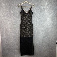 New No Comment Black Lace Overlay Maxi Slip Dress Size L Fairy Grunge Y2K Style