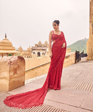WEDDING DESIGNER BOLLYWOOD SAREE BLOUSE NEW SARI INDIAN PAKISTANI PARTY WEAR