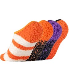 4 Pairs Fuzzy Slipper Socks Orange White/Purple Black/Orange Black/Orange