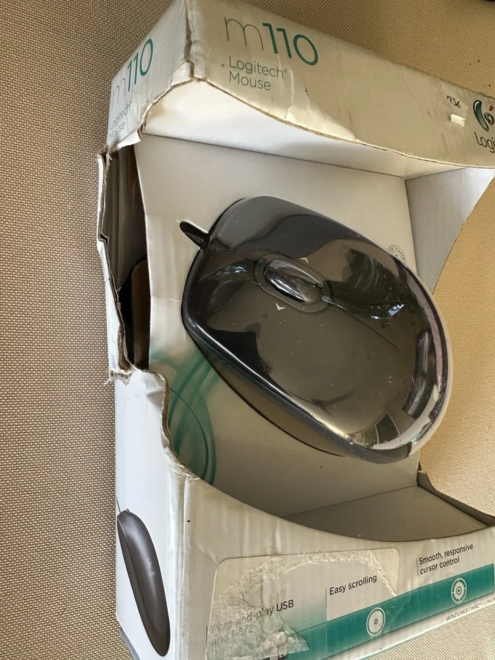 Logitech M110 Full Size Mouse Black Wired Brand New & Sealed Plug & Play Smooth - Image 2 of 4