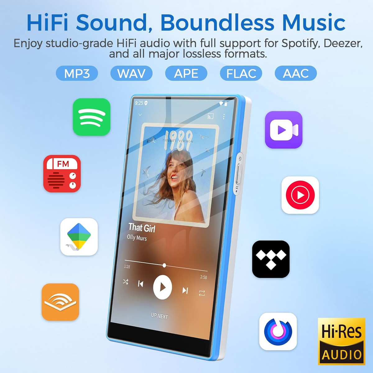 96GB MP3 Player with Bluetooth and Wifi, Android Spotify Music