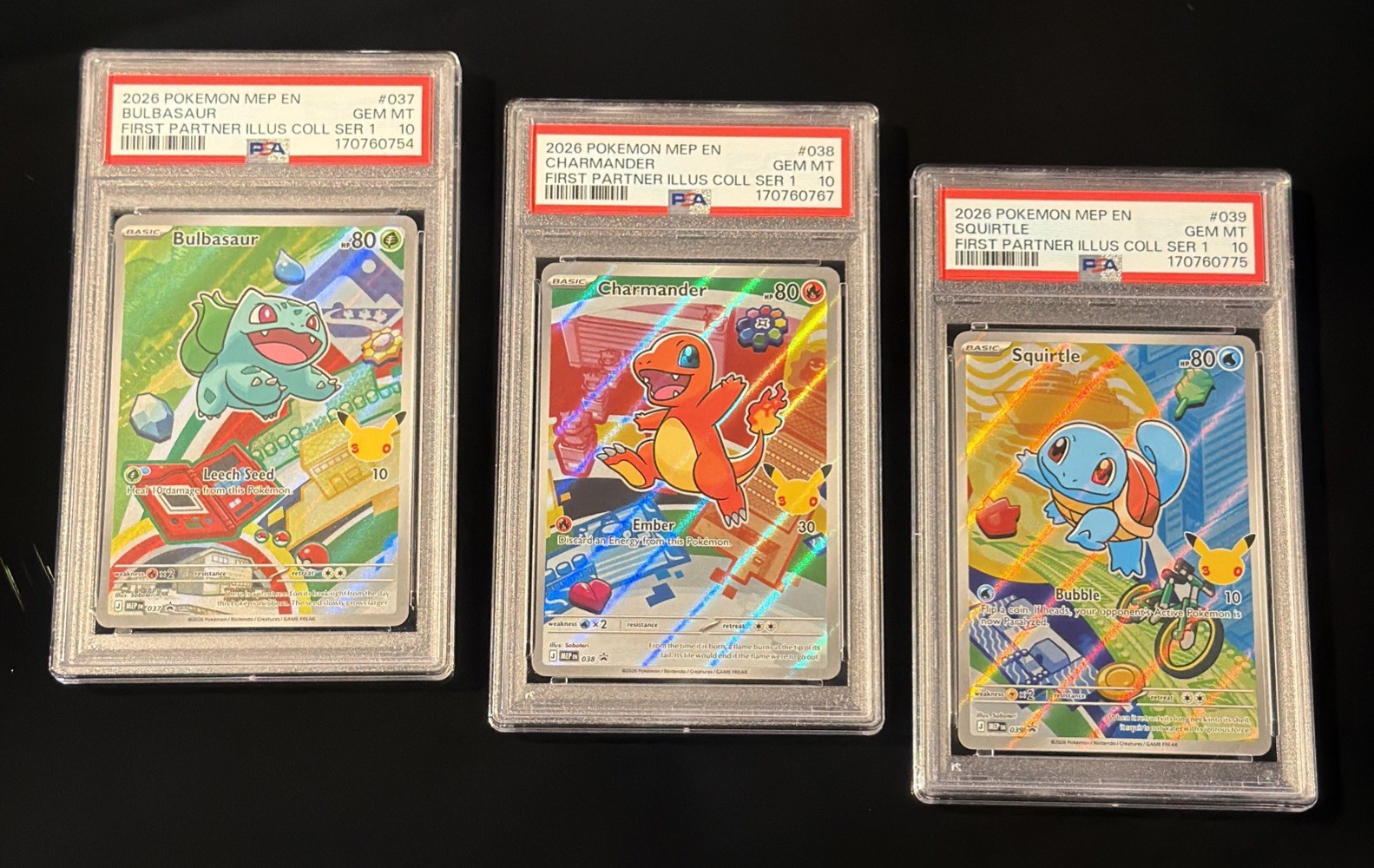 2026 Pokemon First Partner Kanto Starters PSA 10 3-Card NONSequential Series 1