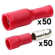 100PCS Red Male Female Insulated Bullet Connector 22-16 AWG Wire Crimp Terminal