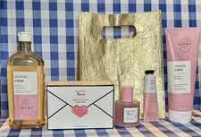 Bath & Body Works Rose+Vanilla 4 Piece PERFUME Gift Set -Gold/Gold Glitter Tote