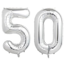 Number Balloons Silver Party Balloon - Giant Number 50 Balloon, 40 Inch Large...
