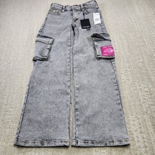 True Religion Jeans Youth Girls 10 Leila Wide Leg Denim NEW Gray Wash Y2K 24x24