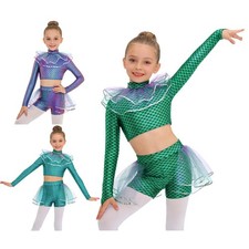 Girls Dress-Up Crop Tops Dance Outfit Party Mermaid Costumes Sequined Cosplay